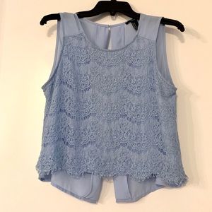 Baby Blue Sleeveless Lace Top with Open Back